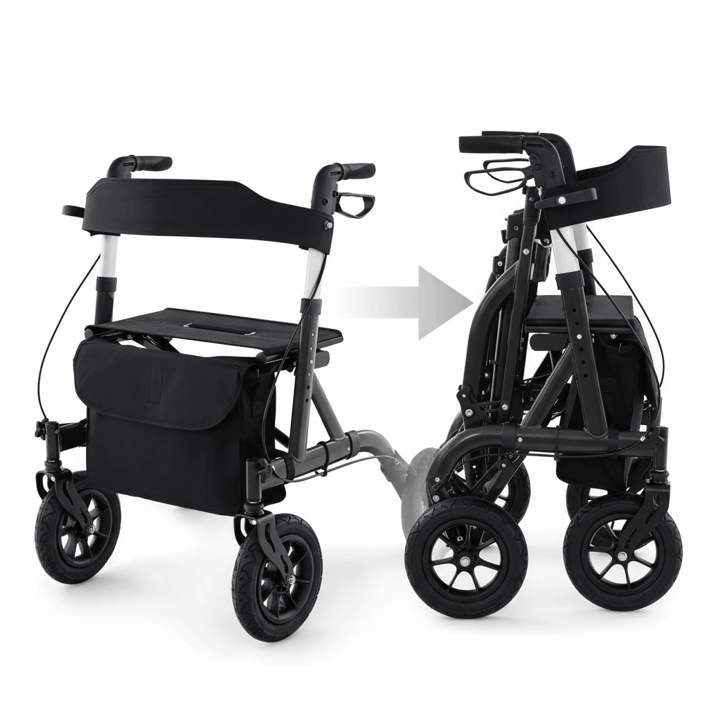 All-Terrain Rollator Walker with Seat — 9.5" Pneumatic Wheels, Foldable