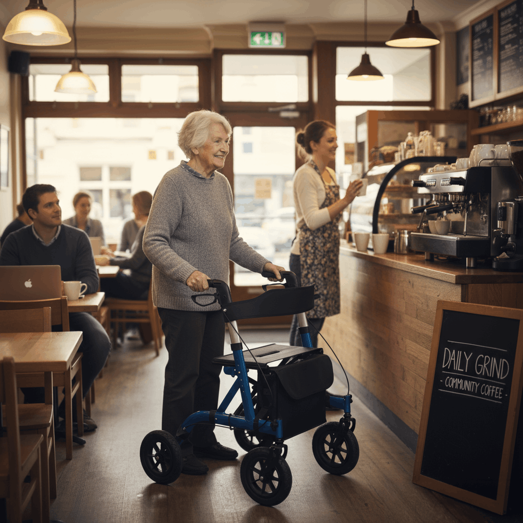 All-Terrain Rollator Walker with Seat — 9.5" Pneumatic Wheels, Foldable