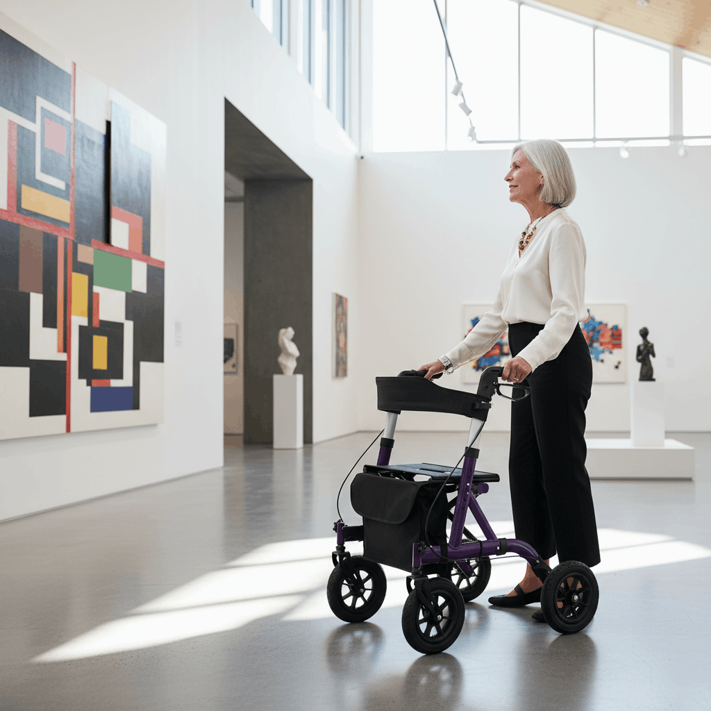 All-Terrain Rollator Walker with Seat — 9.5" Pneumatic Wheels, Foldable