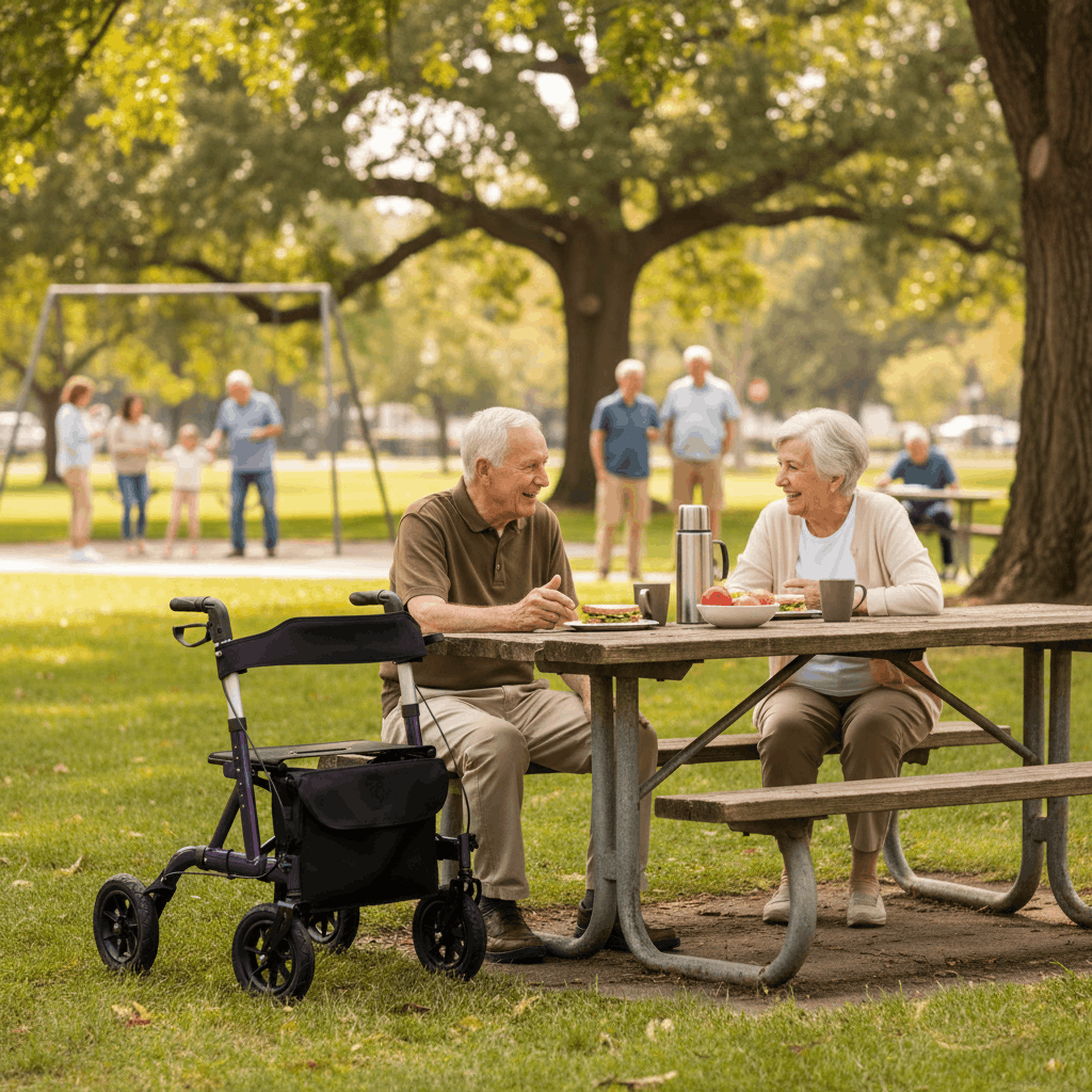 All-Terrain Rollator Walker with Seat — 9.5" Pneumatic Wheels, Foldable