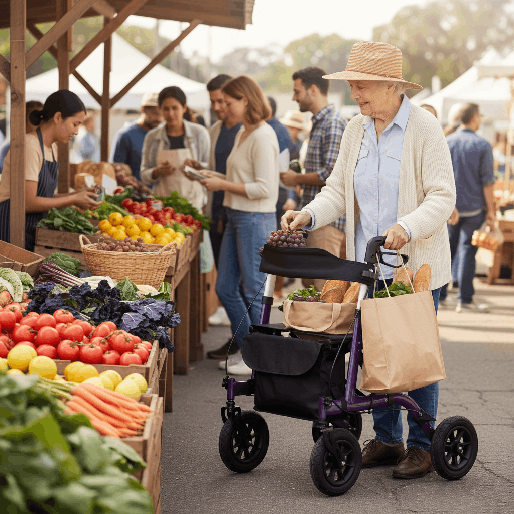 All-Terrain Rollator Walker with Seat — 9.5" Pneumatic Wheels, Foldable
