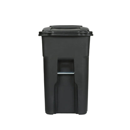 Front view of the EcoGuard 48 and 64 gallon outdoor trash can with attached lid and recessed front channel
